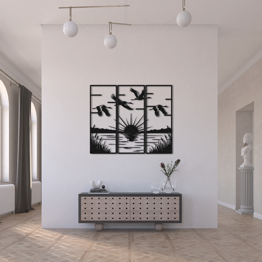Sunset Metal Wall Art with Birds
