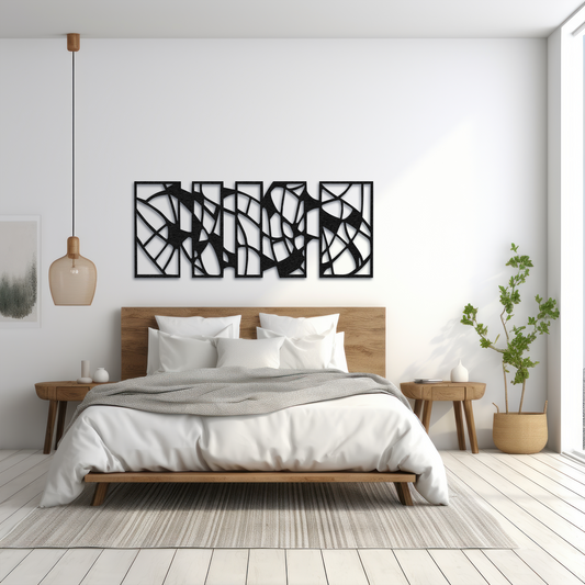 Large Abstract Geometric Metal Wall Art – Modern Black Multi Panel Decorative Wall Decor