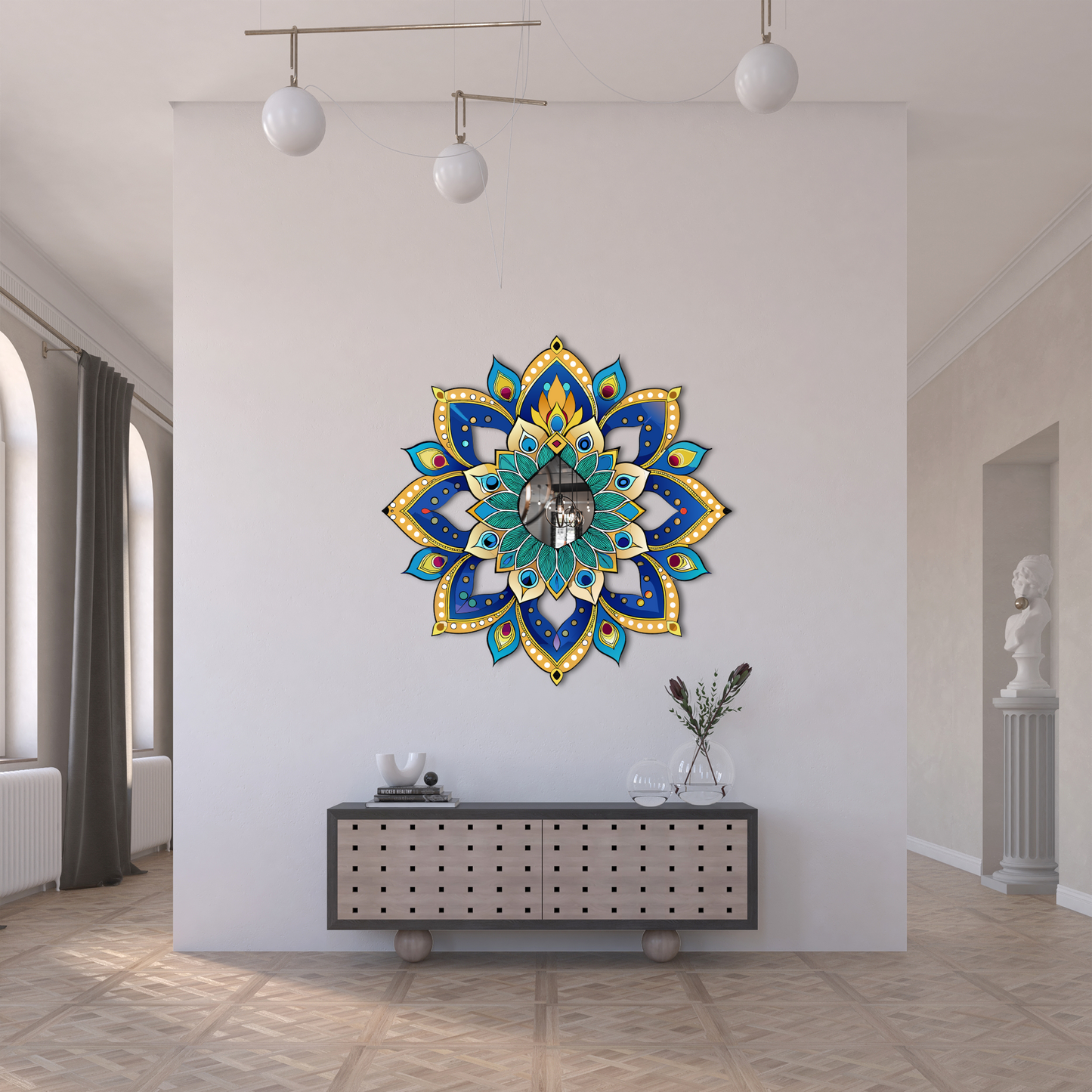 Boho Chic Mandala Mirror Wall Art – Geometric Metal Design