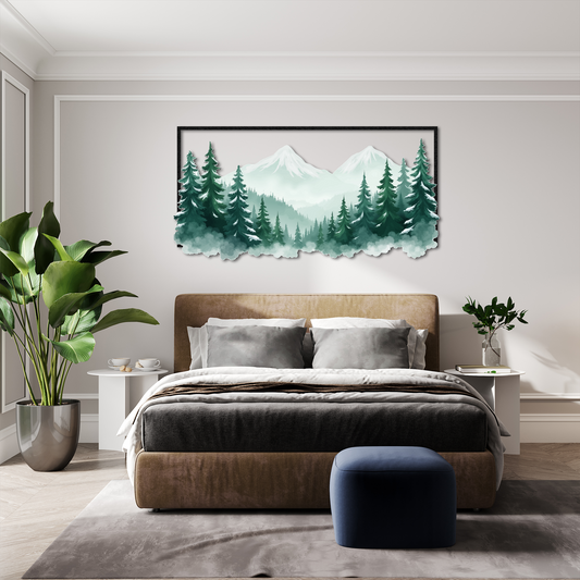 Evergreen Serenity – Metal Mountain Forest Wall Art | Nature-Inspired Rustic Home Decor