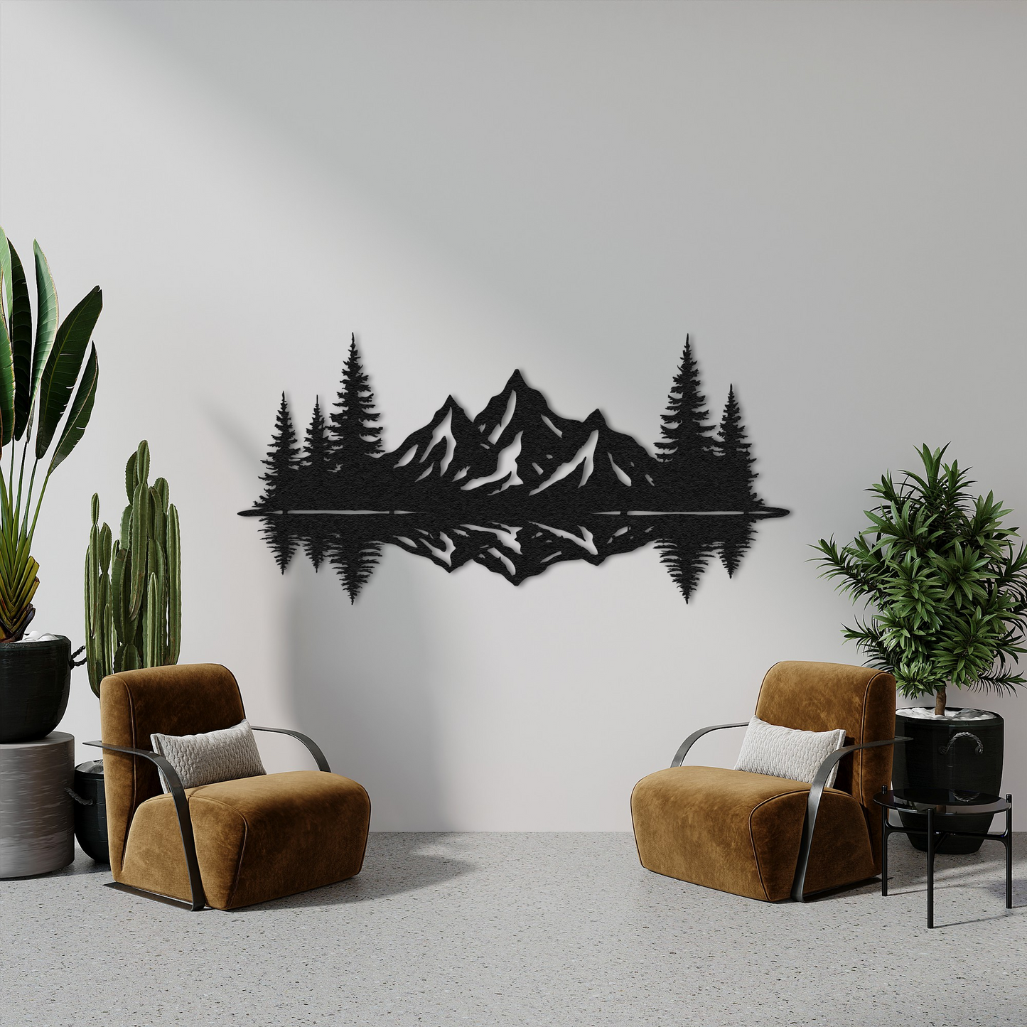 Modern Mountain and Forest Wall Sculpture