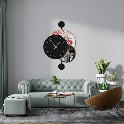 Modern Floral Mirror Wall Clock – Decorative Round Silent Clock for Living Room & Bedroom