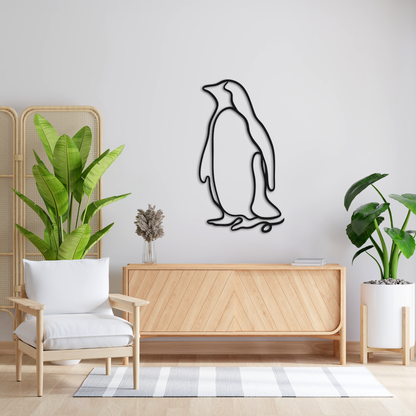 Penguin Line Art Metal Wall Decor