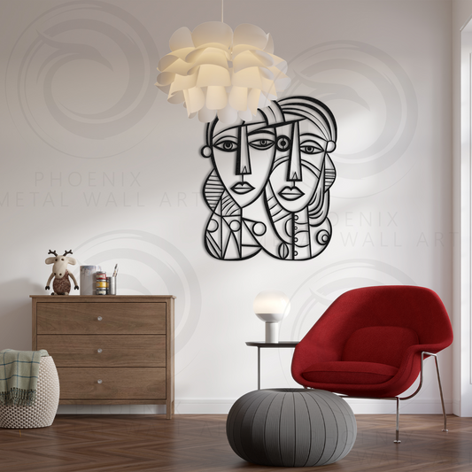 Abstract Faces Metal Wall Art – Modern Minimalist Line Art for Living Room & Office Decor