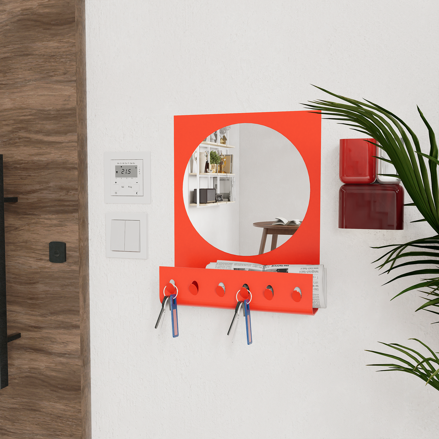Minimalist Wall Mirror with Key Organizer