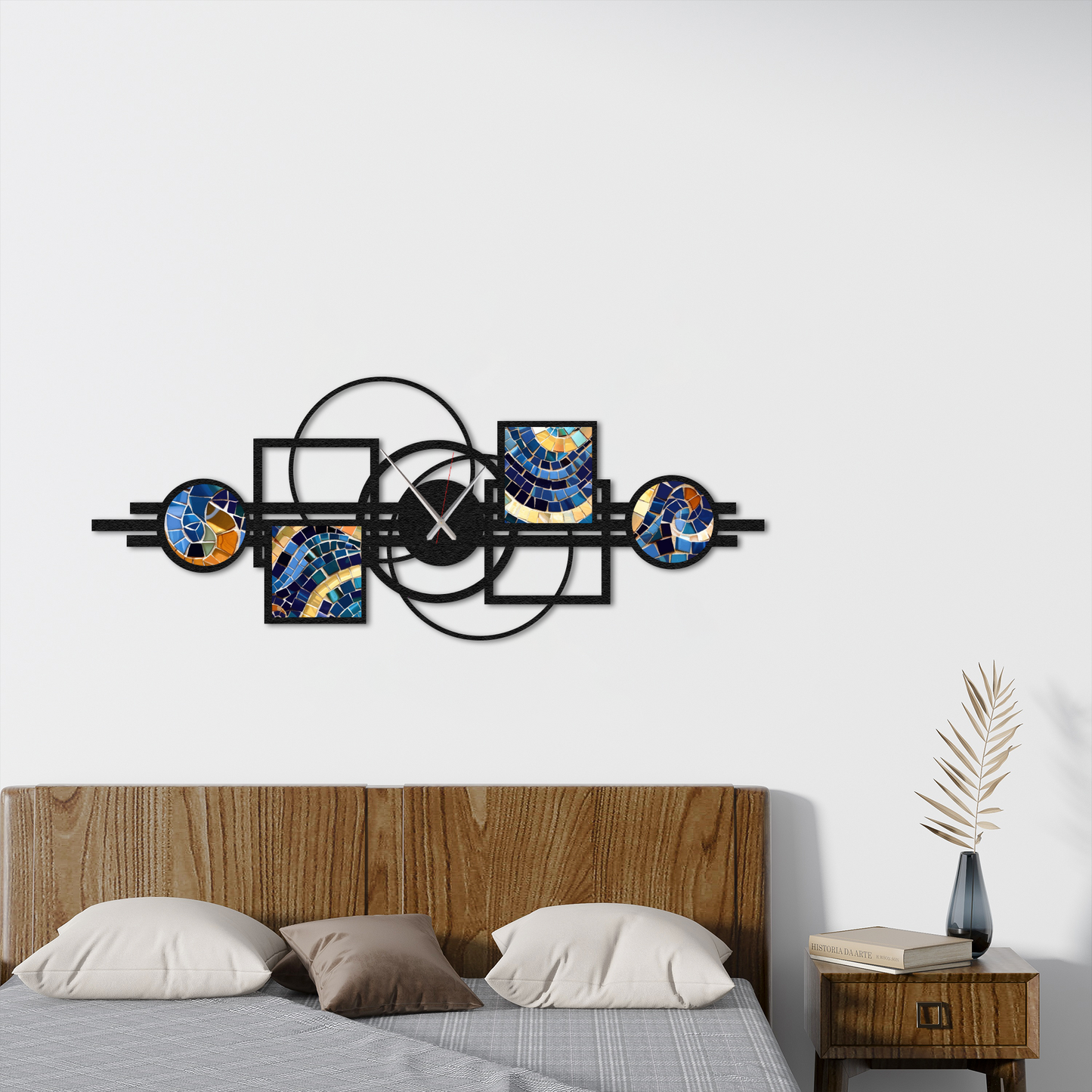 Modern Geometric Mosaic Metal Wall Clock – Large Decorative Wall Art for Living Room