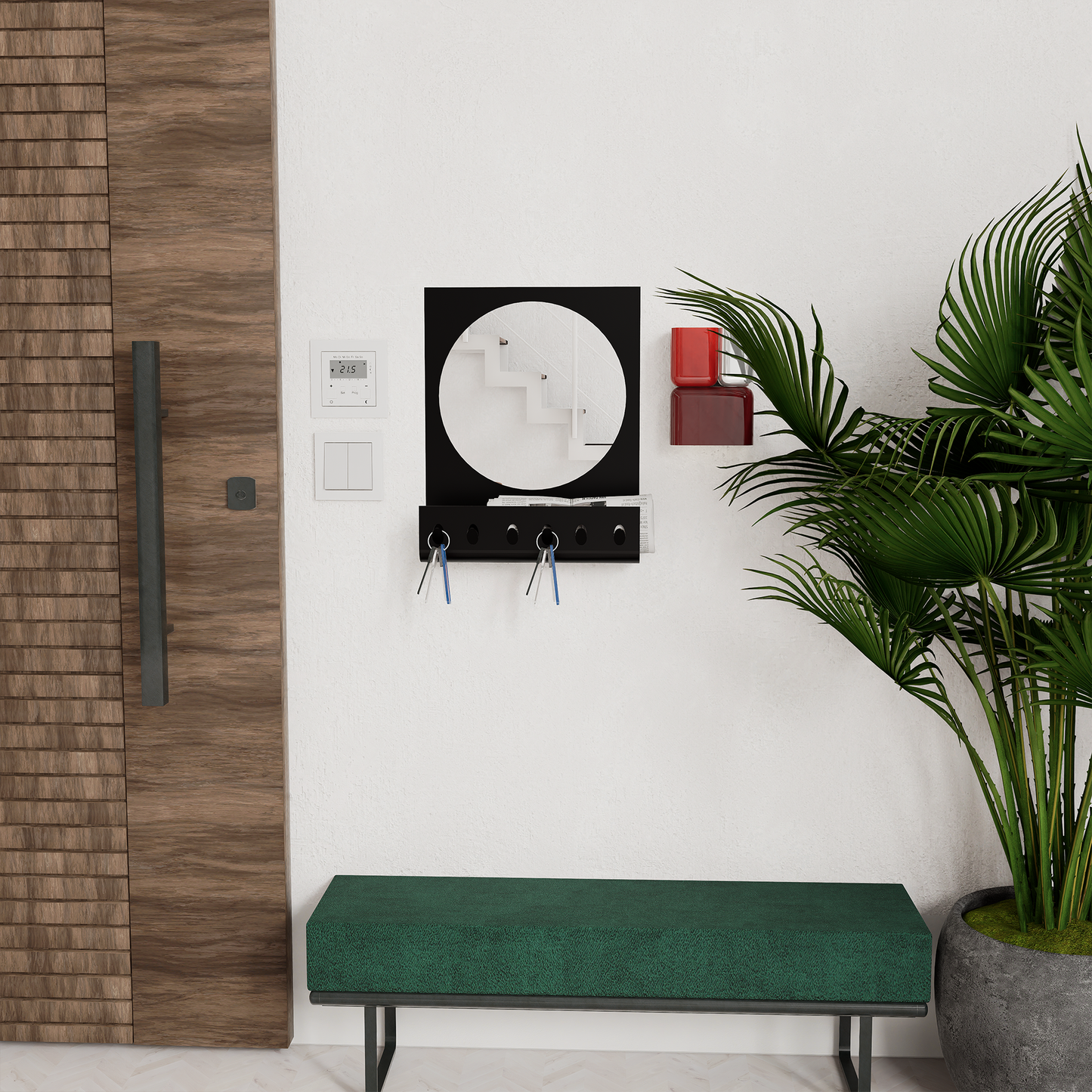 Minimalist Wall Mirror with Key Organizer