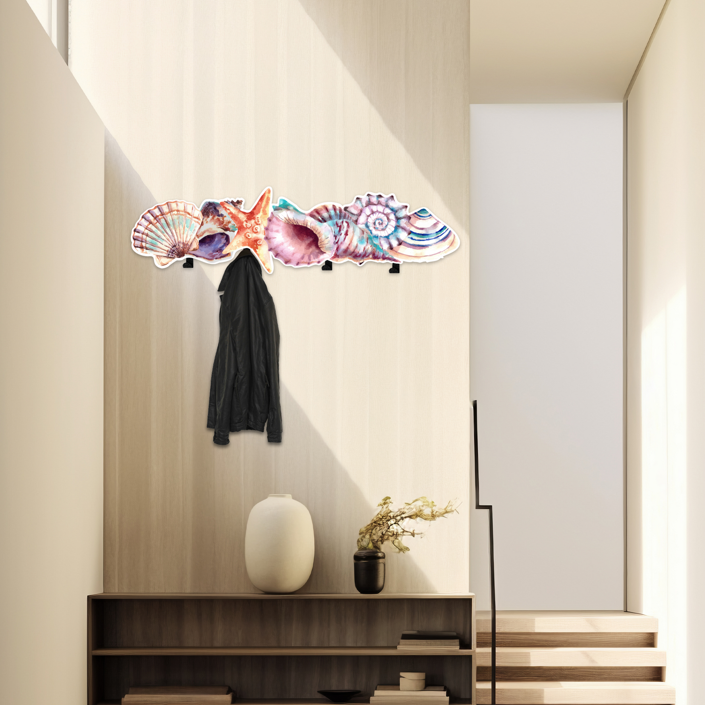 Coastal Seashell Wall Hook Rack – Beach Style Decorative Coat Hanger