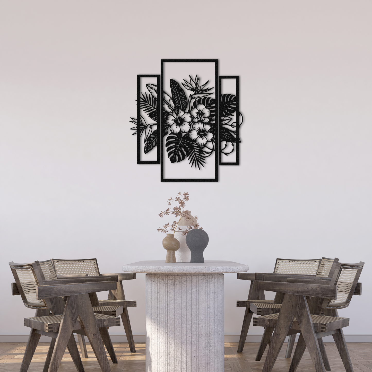 Botanical Metal Wall Decor with Floral Design