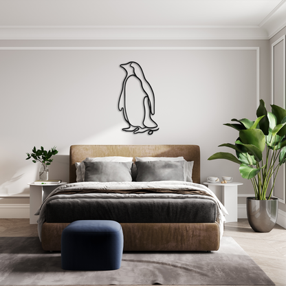 Penguin Line Art Metal Wall Decor