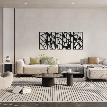 Large Abstract Geometric Metal Wall Art – Modern Black Multi Panel Decorative Wall Decor