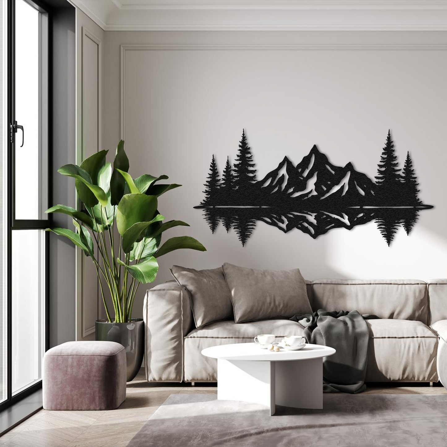 Modern Mountain and Forest Wall Sculpture