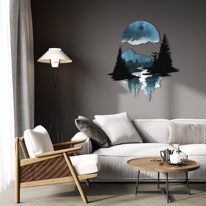 Mountain Forest Reflection Metal Wall Art