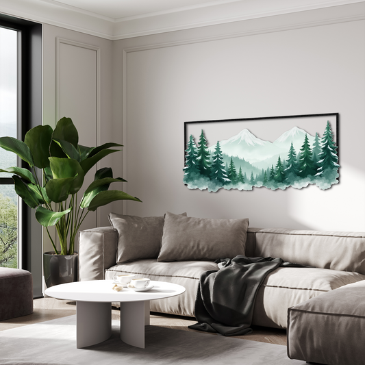 Evergreen Serenity – Metal Mountain Forest Wall Art | Nature-Inspired Rustic Home Decor