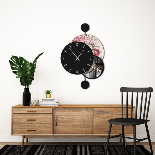 Modern Floral Mirror Wall Clock – Decorative Round Silent Clock for Living Room & Bedroom