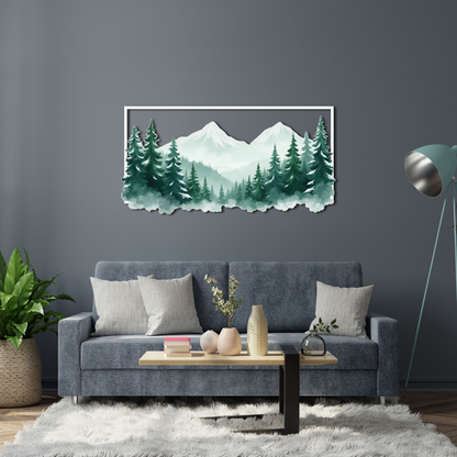 Evergreen Serenity – Metal Mountain Forest Wall Art | Nature-Inspired Rustic Home Decor