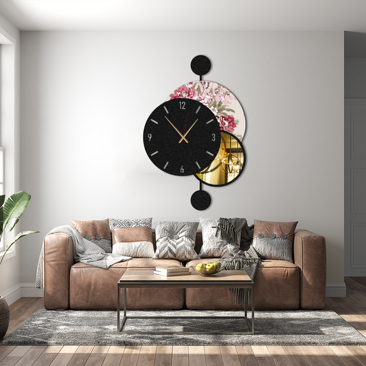Modern Floral Mirror Wall Clock – Decorative Round Silent Clock for Living Room & Bedroom