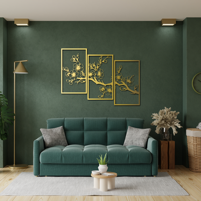 3-Piece Cherry Blossom Metal Wall Art – Black Sakura Branch Decor for Living Room