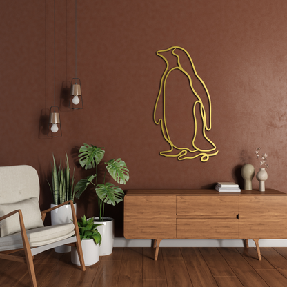 Penguin Line Art Metal Wall Decor