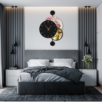Modern Floral Mirror Wall Clock – Decorative Round Silent Clock for Living Room & Bedroom