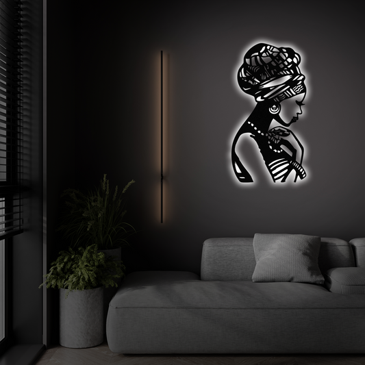 African Ethnic Women LED Metal Wall Decor