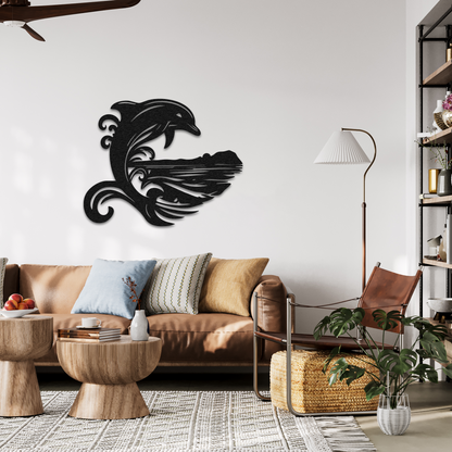 Dolphin Wave Metal Wall Art – Ocean Inspired Coastal Home Decor