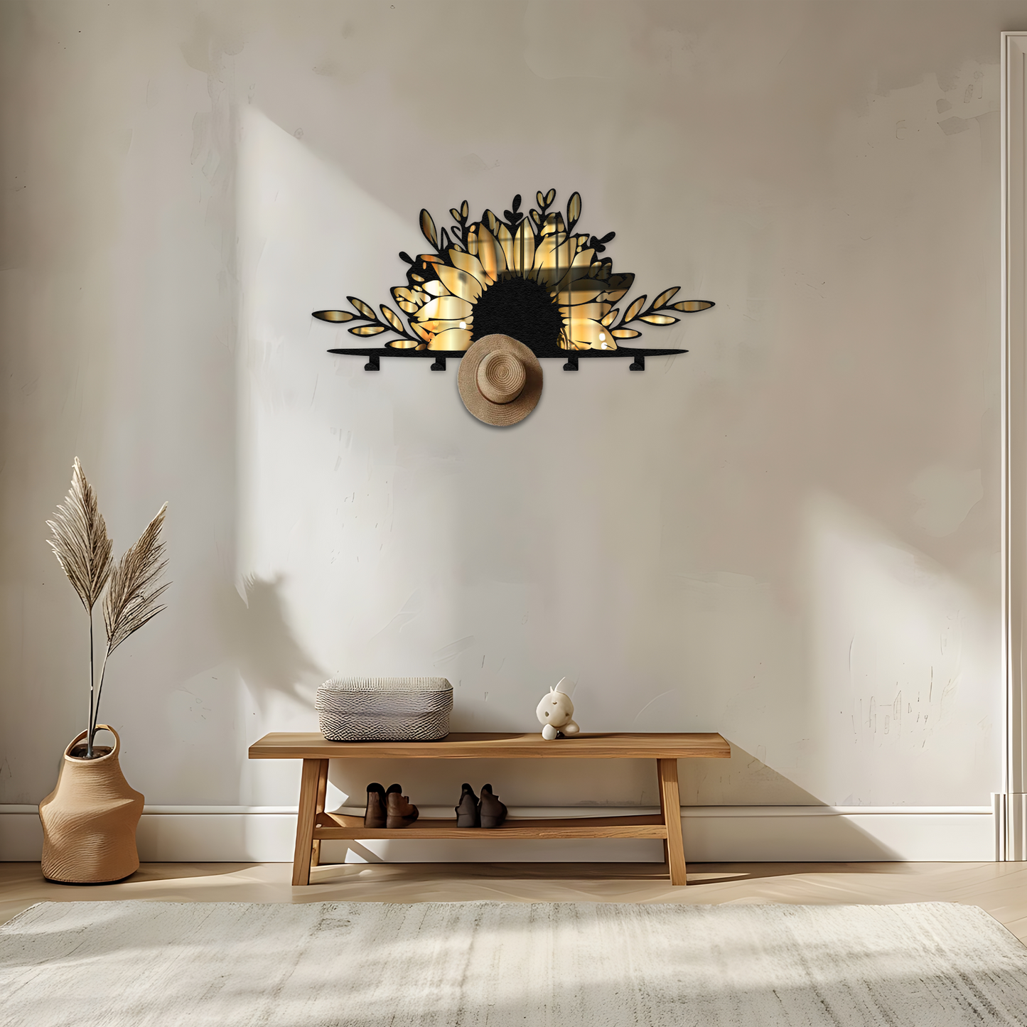 Sunflower Branch Metal Wall Hook