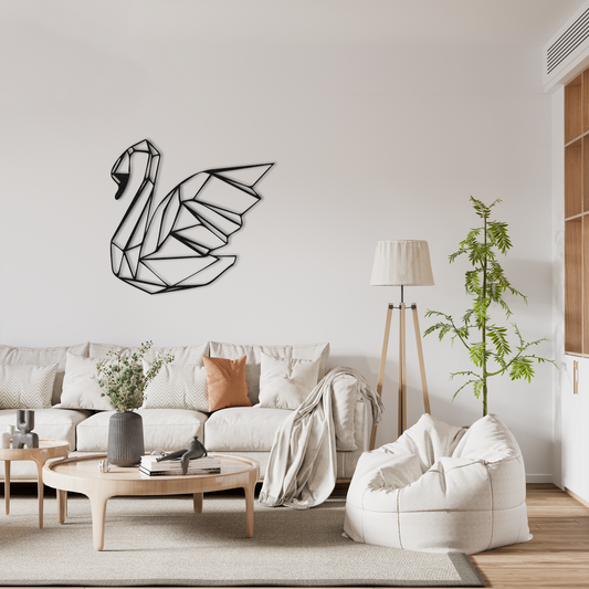 Abstract Swan Metal Wall Decor – Geometric Animal Art