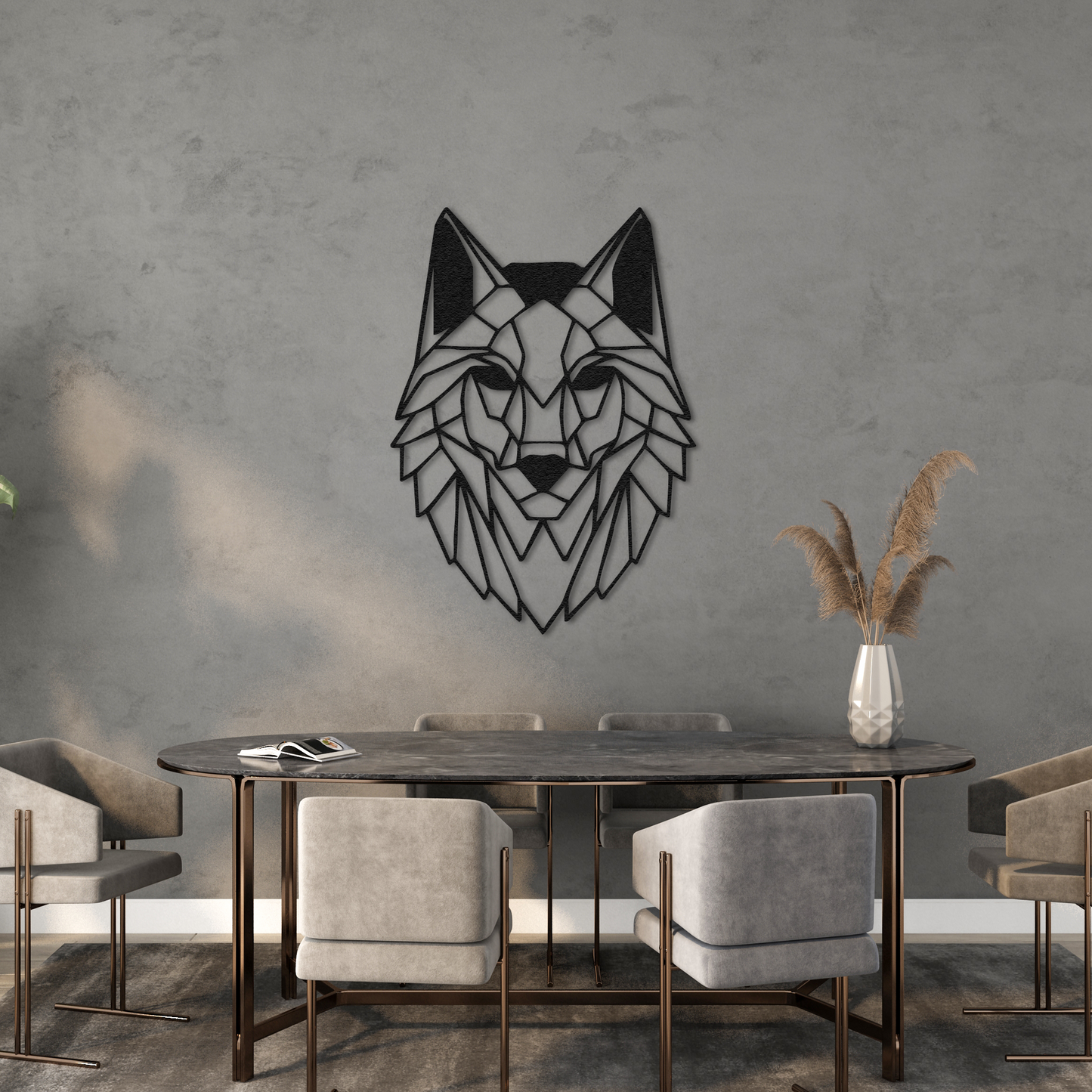 Abstract Wolf Head Metal Wall Decor – Geometric Wall Sculpture