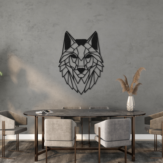Abstract Wolf Head Metal Wall Decor – Geometric Wall Sculpture