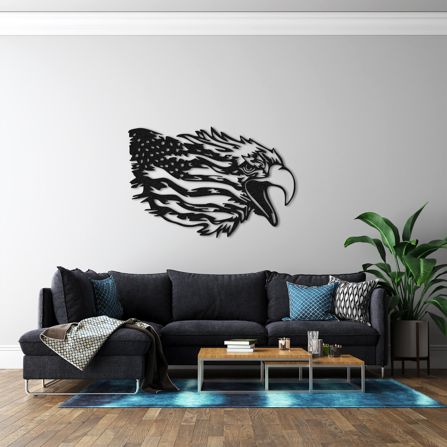 American Eagle Head Metal Wall Art – Patriotic USA Flag Decor