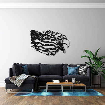 American Eagle Head Metal Wall Art – Patriotic USA Flag Decor