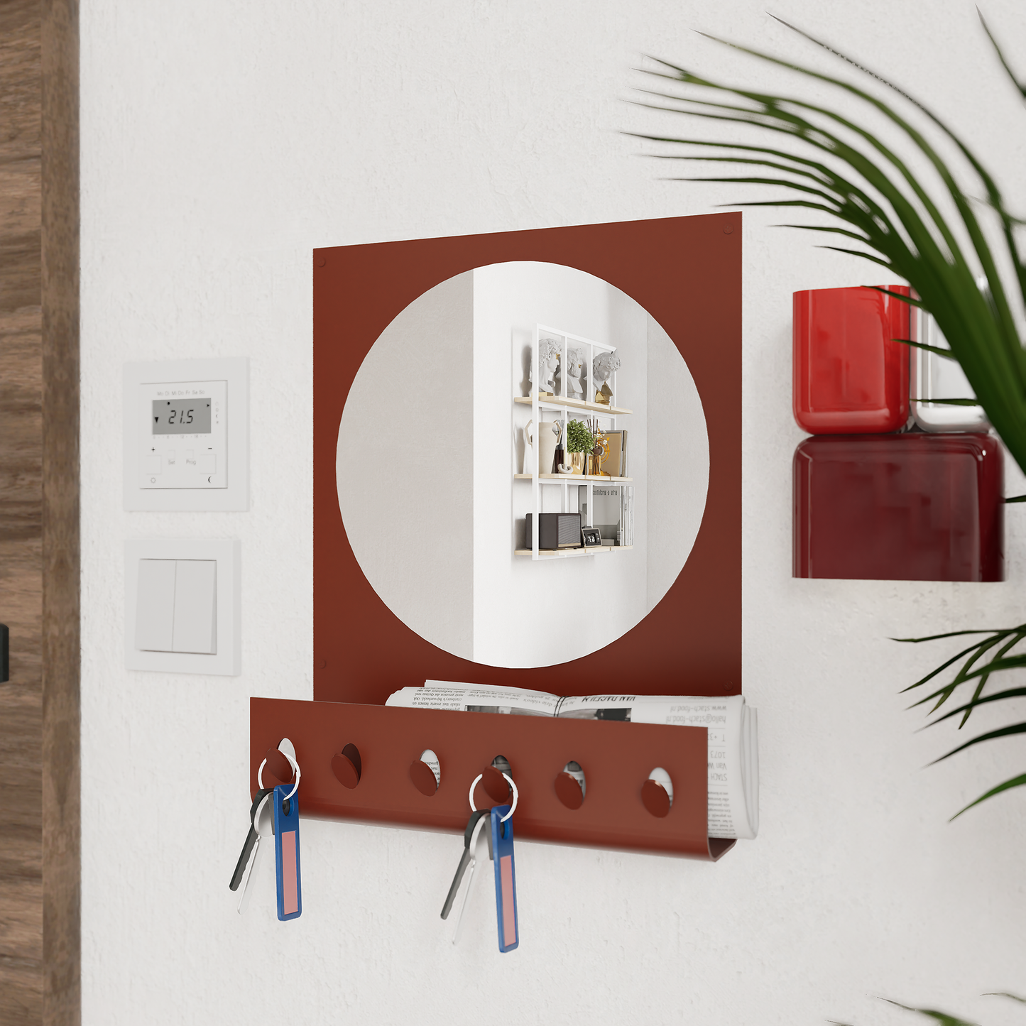 Minimalist Wall Mirror with Key Organizer