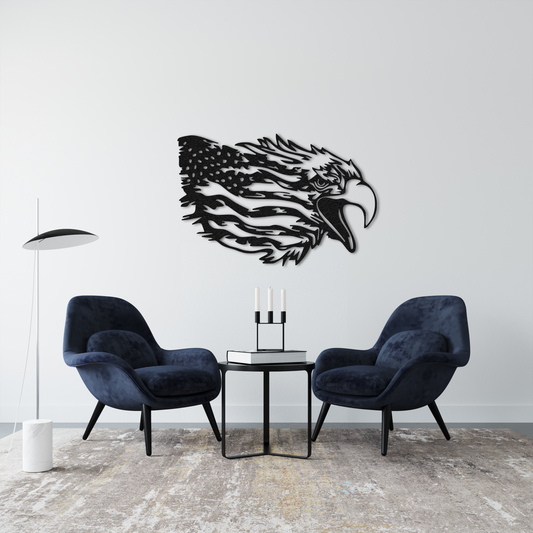 American Eagle Head Metal Wall Art – Patriotic USA Flag Decor