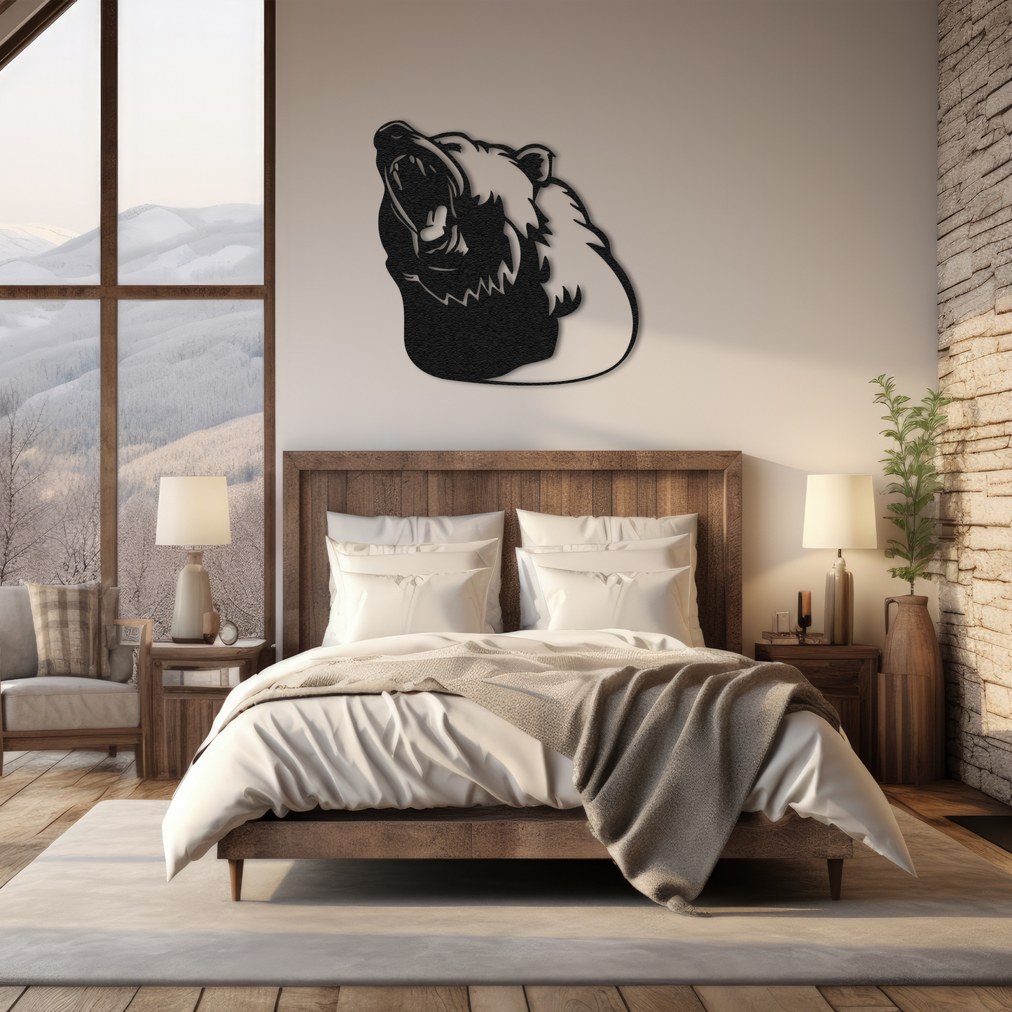Roaring Bear Metal Wall Art – Rustic Cabin and Lodge Decor