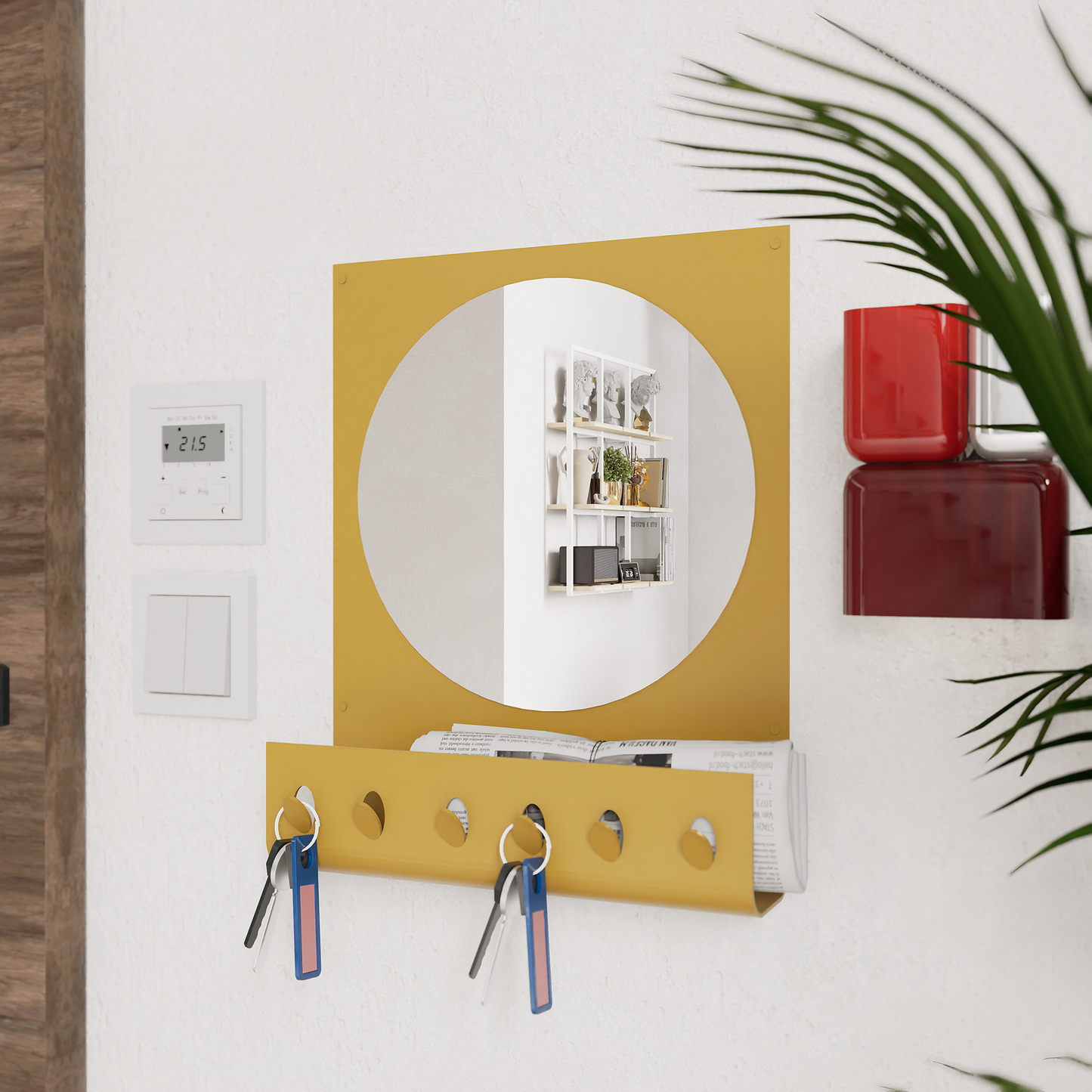 Minimalist Wall Mirror with Key Organizer