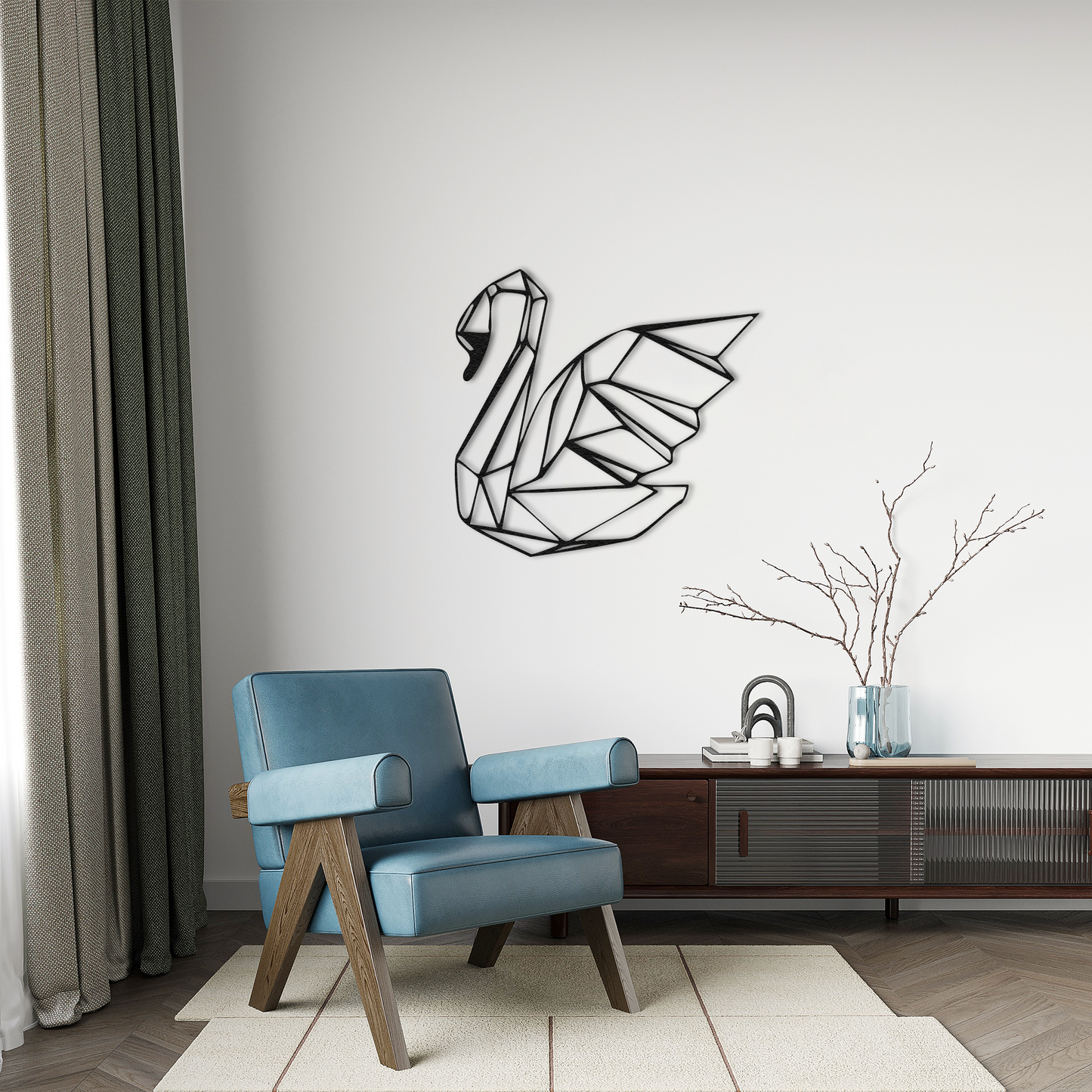 Abstract Swan Metal Wall Decor – Geometric Animal Art