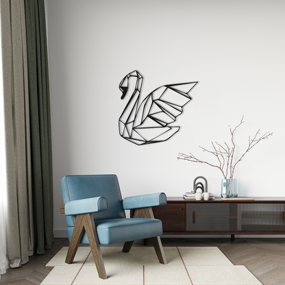Abstract Swan Metal Wall Decor – Geometric Animal Art