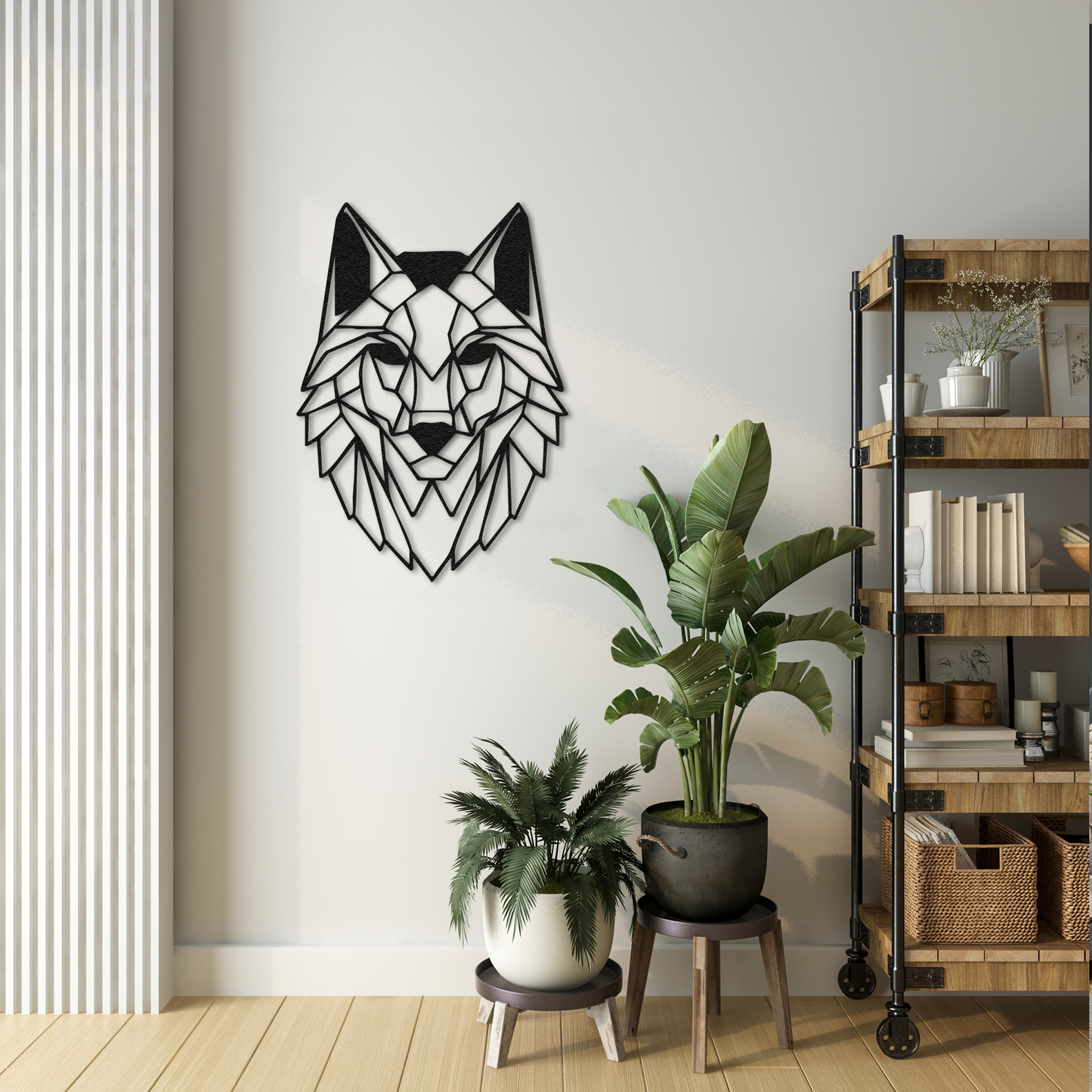 Abstract Wolf Head Metal Wall Decor – Geometric Wall Sculpture