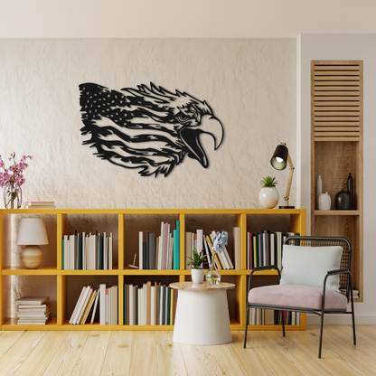 American Eagle Head Metal Wall Art – Patriotic USA Flag Decor