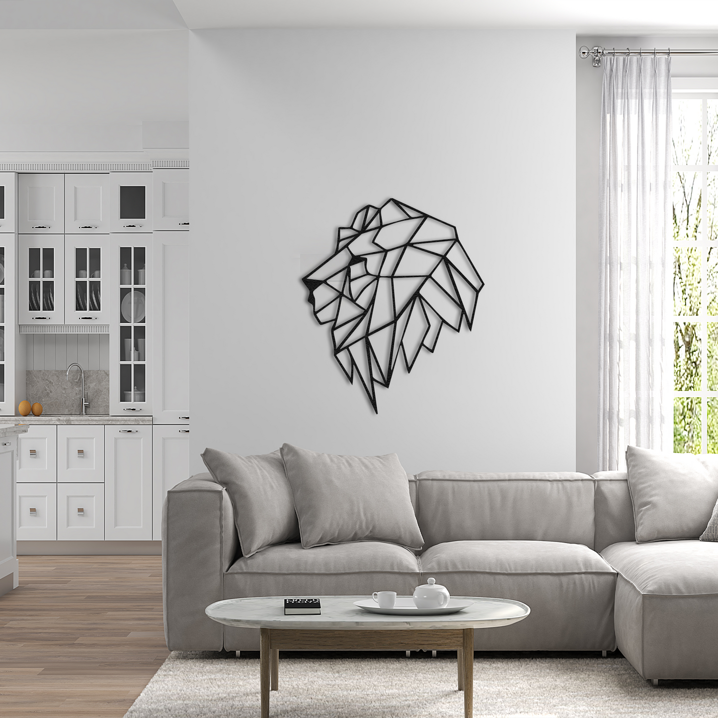 Abstract Geometric Lion Wall Decor – Metal Wall Art