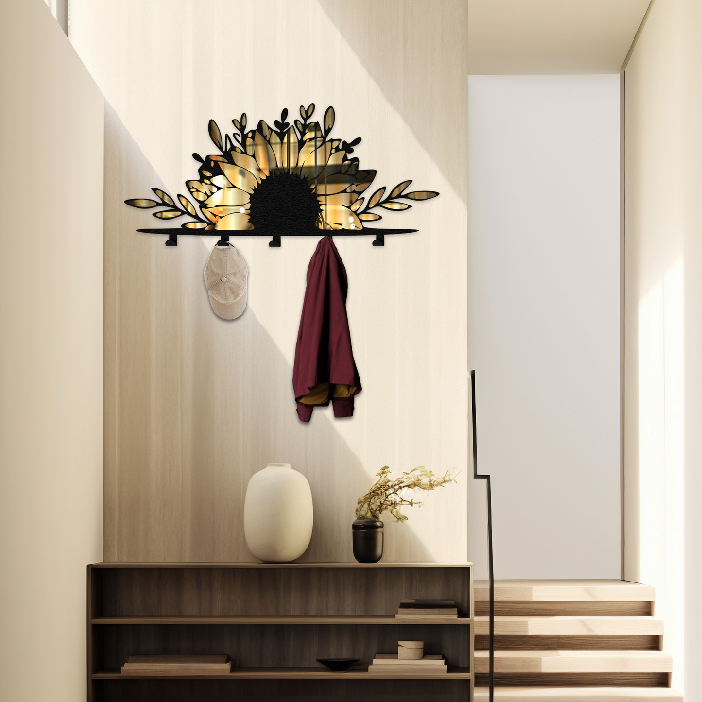 Sunflower Branch Metal Wall Hook