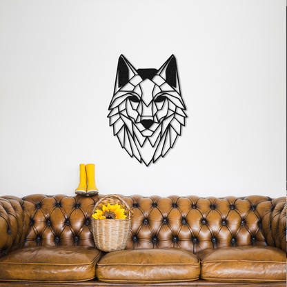 Abstract Wolf Head Metal Wall Decor – Geometric Wall Sculpture