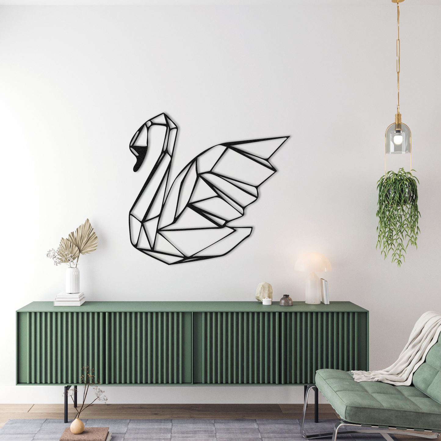 Abstract Swan Metal Wall Decor – Geometric Animal Art