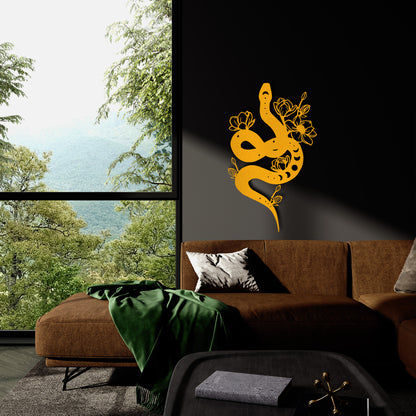 Black Snake Metal Wall Art – Floral Serpent Home Decor for Modern Interiors
