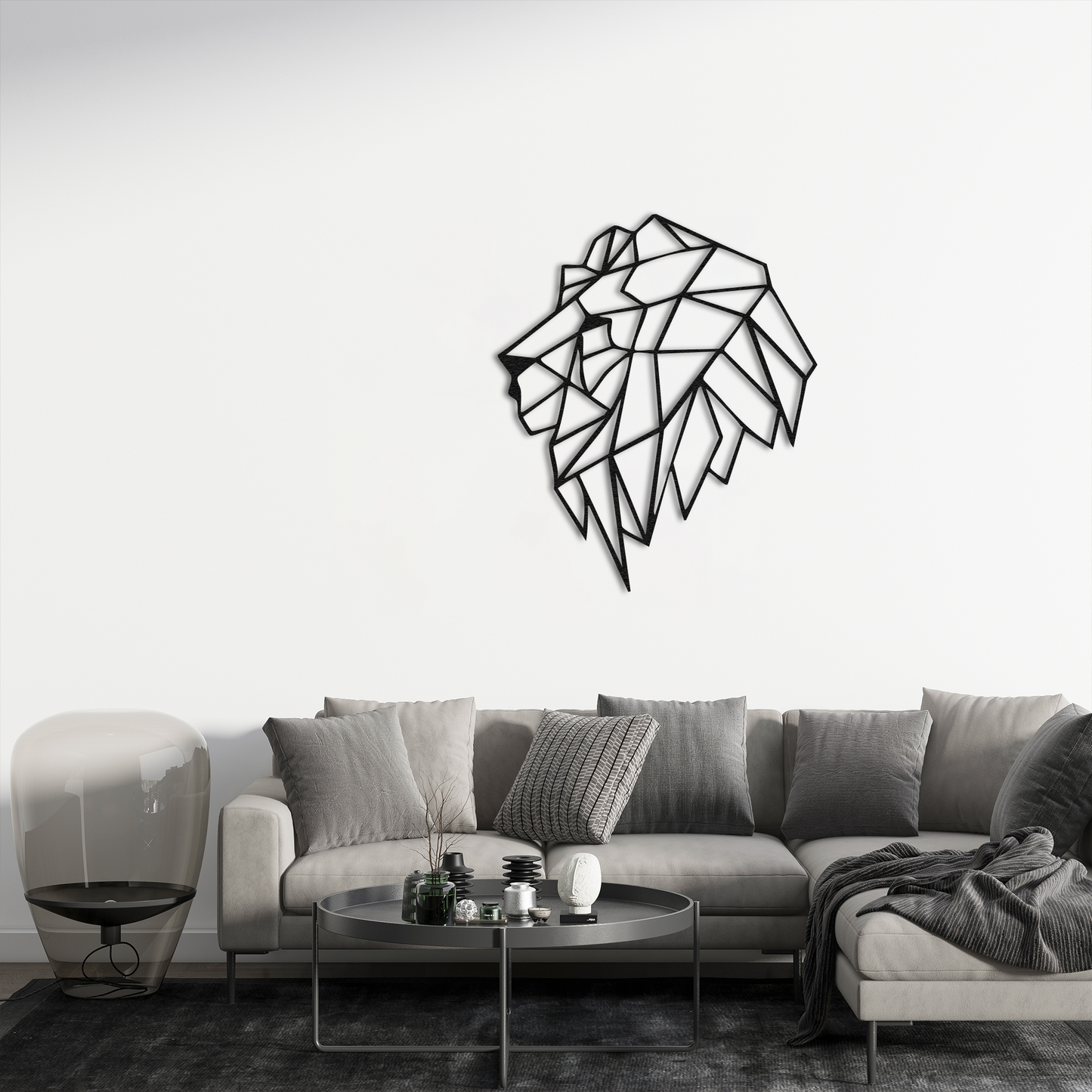 Abstract Geometric Lion Wall Decor – Metal Wall Art