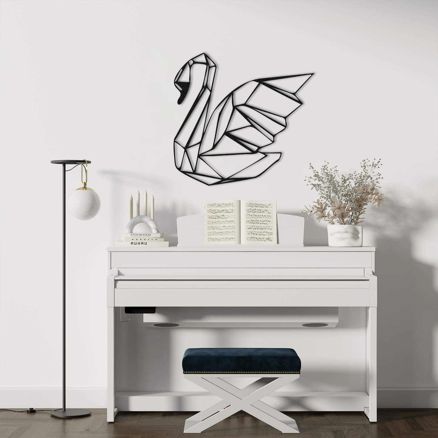 Abstract Swan Metal Wall Decor – Geometric Animal Art