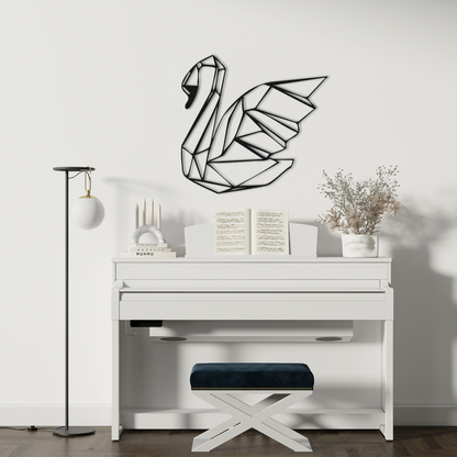 Abstract Swan Metal Wall Decor – Geometric Animal Art