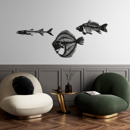 Fish Metal Wall Art Set of 3, Fishbones Wall Decor, School of Fish Decor, Fish Skeleton Decor, Bathroom Decor, Nautical Gift, Interior Decor