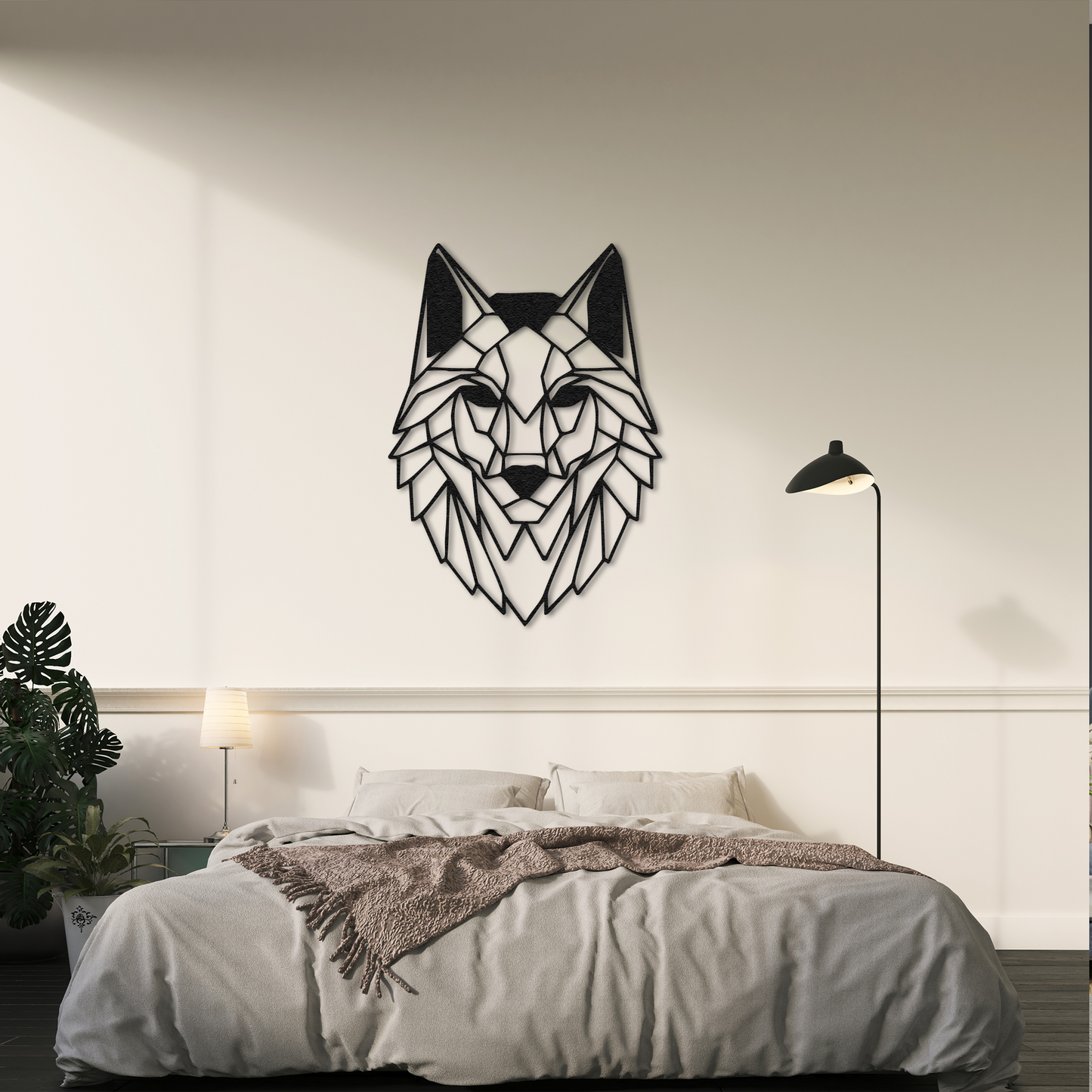 Abstract Wolf Head Metal Wall Decor – Geometric Wall Sculpture